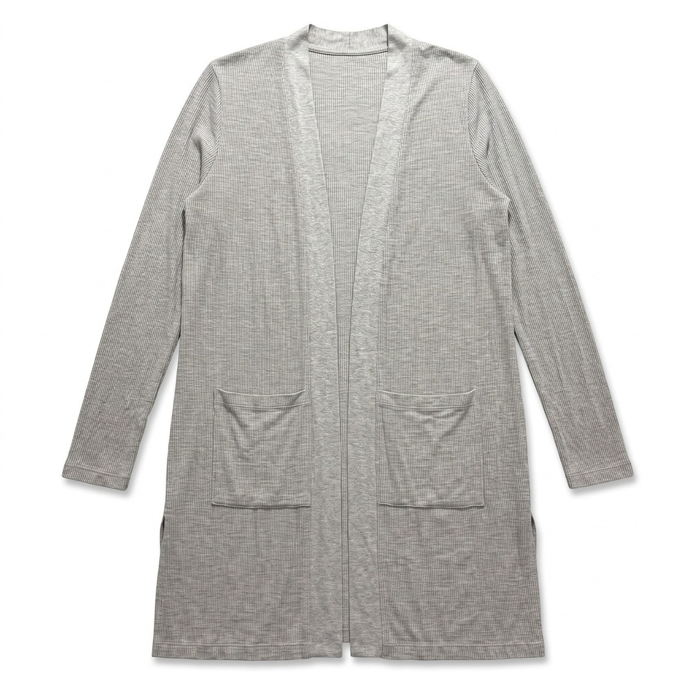 DKNY Jeans Womens S Heather Gray Ribbed Long Duster Cardigan Pockets Casual Cozy